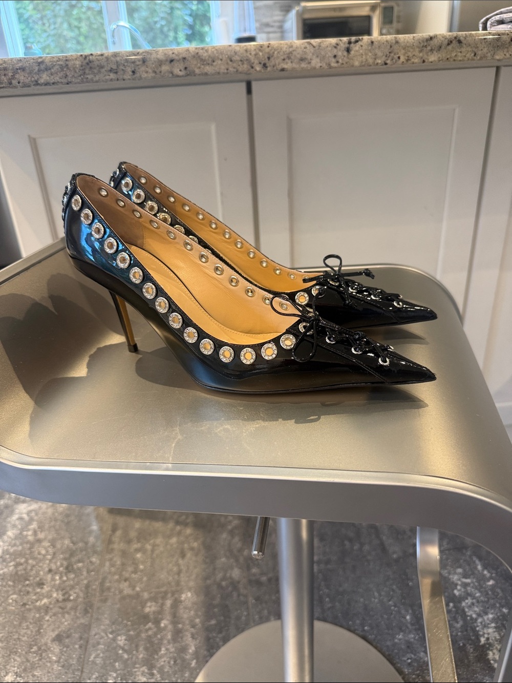 NIB MACH & MACH Crystallized Corset patent leather pointed toe pumps